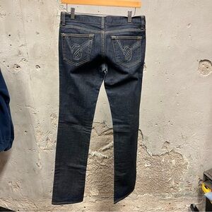 Bebe Y2K Vintage Dark Wash Glitter Pocket Rhinestone Low Rise Flare Jeans 28